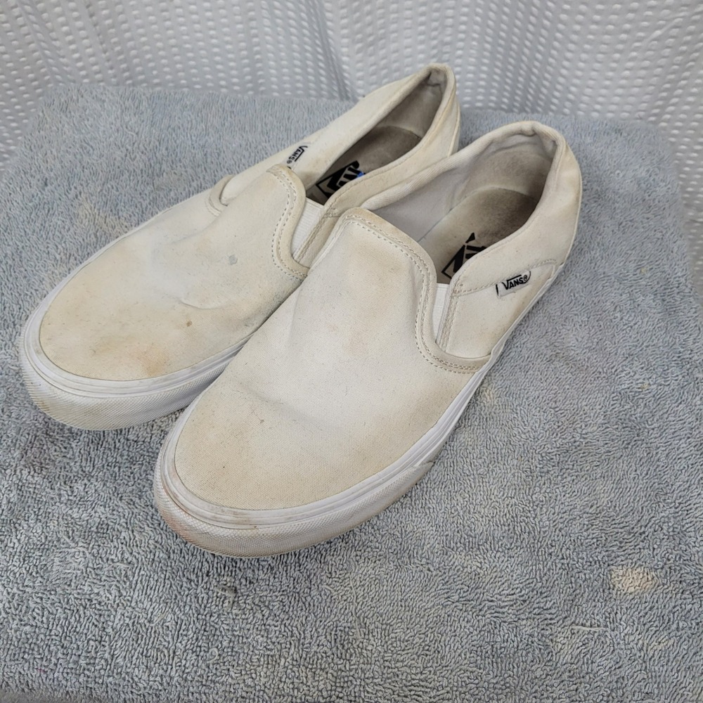 Vans Classic Slip-On Off White Canvas Skate Shoes Womens 8.5 508731